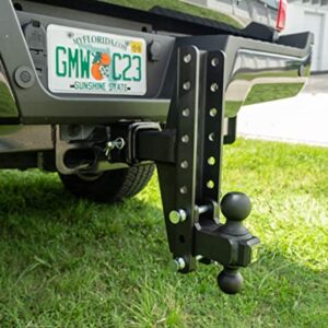 BulletProof Hitches 2.5" Adjustable Extreme Duty (36,000lb Rating) Offset 4" & 6" Drop/Rise Trailer Hitch with 2" and 2 5/16" Dual Ball (Black Textured Powder Coat, Solid Steel)