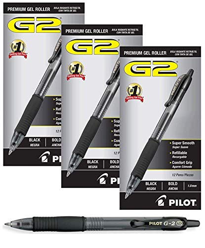 Pilot G2 Retractable Premium Gel Ink Roller Ball Pens Bold Point (Black, 36-Pack)