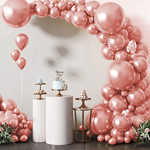 Metallic Rose Gold Balloons, 86pcs 18/12/10/5 Inch Different Sizes Metallic Rose Gold Balloon Garland Arch kit for Wedding Valentines Baby Shower Birthday Christmas Party Decorations (Rose Gold)