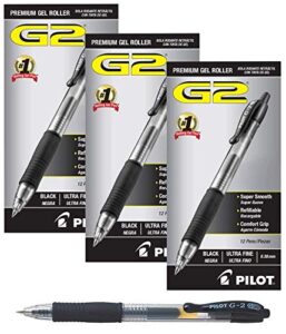 pilot g2 retractable premium gel ink roller ball pens ultra fine (36 pack, black)