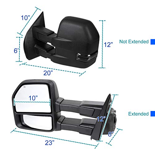 Spec-D Tuning Power Heated Tow Mirrors+Smoke LED Signal+Puddle 22Pin & 8Pin Compatible with Ford F150 2015-2018