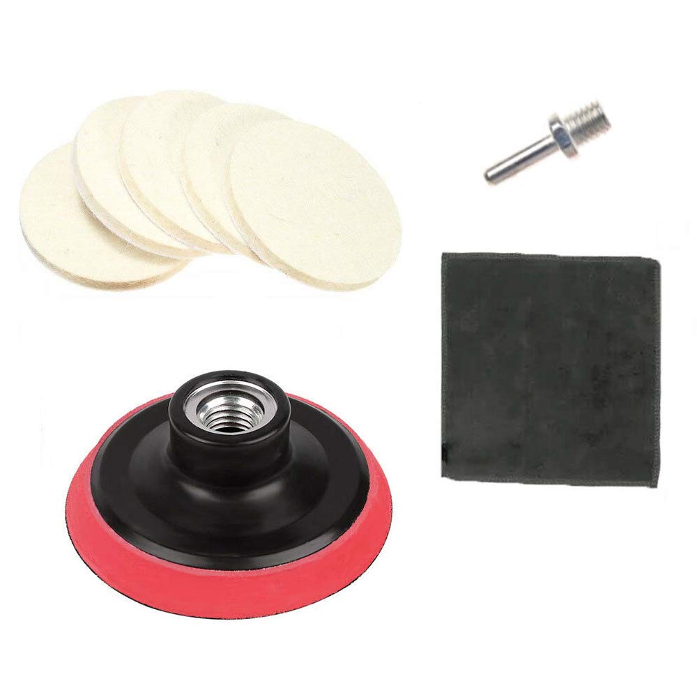 8PCS Windscreen Polishing Kit 3" Felt Polishing Pad Wheel Car Glass Scratch Repair Drill Adapter Random Color Red or Yellow