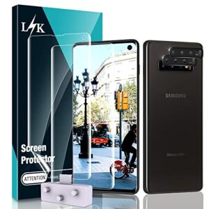 [2+2 pack] lk compatible for samsung galaxy s10 6.1inch, 2 pack flexible tpu screen protector and 2 pack camera lens protector [ultrasonic fingerprint support] hd clear easy installation