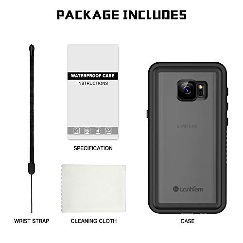 Lanhiem Samsung Galaxy S7 Edge Case, IP68 Waterproof Dustproof Shockproof Case with Built-in Screen Protector, Full Body Sealed Underwater Protective Clear Cover for Samsung S7 Edge (Black)