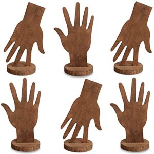 mooca 6-piece wooden hand form jewelry display set - 2-way design for wall hanging or standalone mannequin finger hand display, brown color