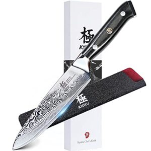 kyoku chef utility knife - 6" - shogun series - japanese vg10 steel core forged damascus blade - with sheath & case