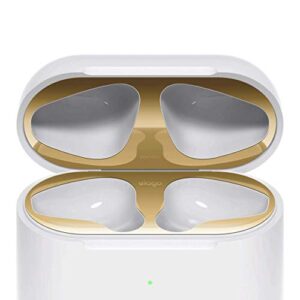 elago airpods 2 dust guard (gold, 2 sets) dust-proof metal cover, luxurious finish, watch installation video - compatible with apple airpods 2 wireless charging case [us patent registered]