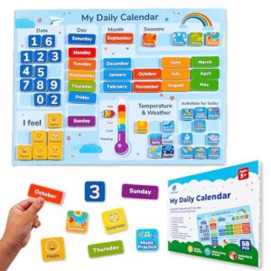 simply magic 58 pcs kids calendar 2024 - my first daily magnetic calendar for kids, days of the week calendar for kids, all about today board, preschool wall calendar for classroom, for home