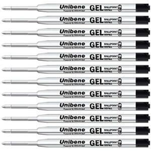 unibene parker compatible gel ink ballpoint refills 12 pack,0.7mm medium point-black, smooth writing replaceable german ink tactical pen refills for parker ballpoint/uzi pen