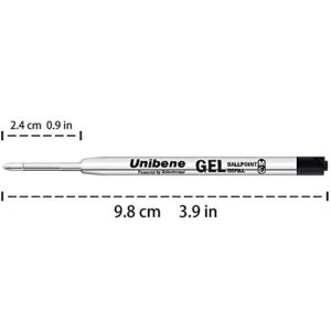 Unibene Parker Compatible Gel Ink Ballpoint Refills 12 Pack,0.7mm Medium Point-Black, Smooth Writing Replaceable German Ink Tactical Pen Refills for Parker Ballpoint/UZI Pen