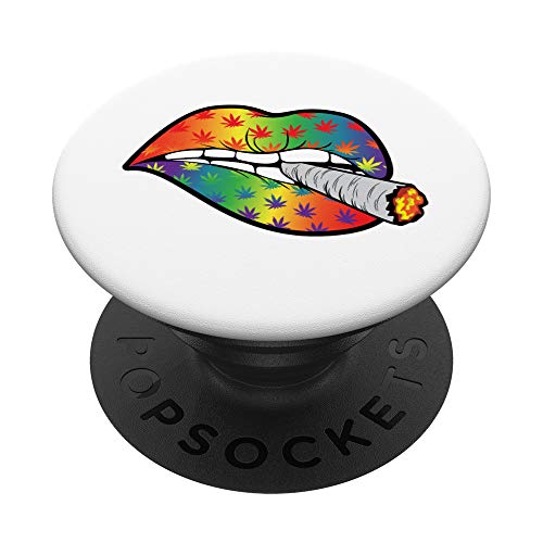 Weed Leaf Dope 420 Rainbow Lips White Stoner Gift PopSockets PopGrip: Swappable Grip for Phones & Tablets