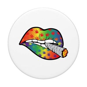 Weed Leaf Dope 420 Rainbow Lips White Stoner Gift PopSockets PopGrip: Swappable Grip for Phones & Tablets