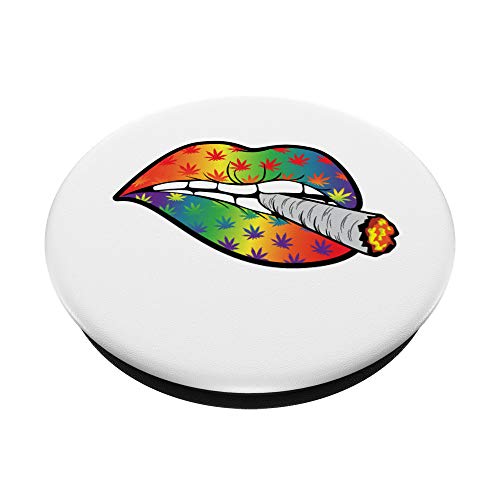 Weed Leaf Dope 420 Rainbow Lips White Stoner Gift PopSockets PopGrip: Swappable Grip for Phones & Tablets