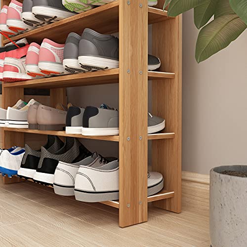 soges 5-Tier Wooden Shoe Rack with Storage Cabinet, 29.5 inches Vertical Free Standing Shoe Shelf, Shoe Organizer Storage Cabinet for Entryway, Living Room, Hallway, Doorway, Teak