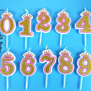 T-shin Glitter Number 5 Birthday Candle,Gold Number with Crown Candles,Long Thin Anniversary Candles Set,Party Supplies,Cake Decoration (Gold-5)