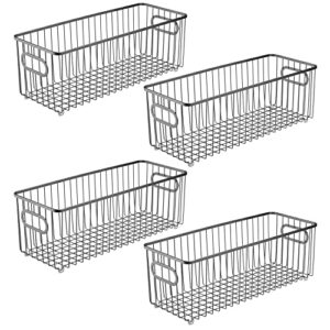 mDesign Deep Metal Bathroom Storage Organizer Basket Bin - Farmhouse Wire Grid Design - for Cabinets, Shelves, Closets, Vanity Countertops, Bedrooms, Under Sinks - 4 Pack - Graphite Gray