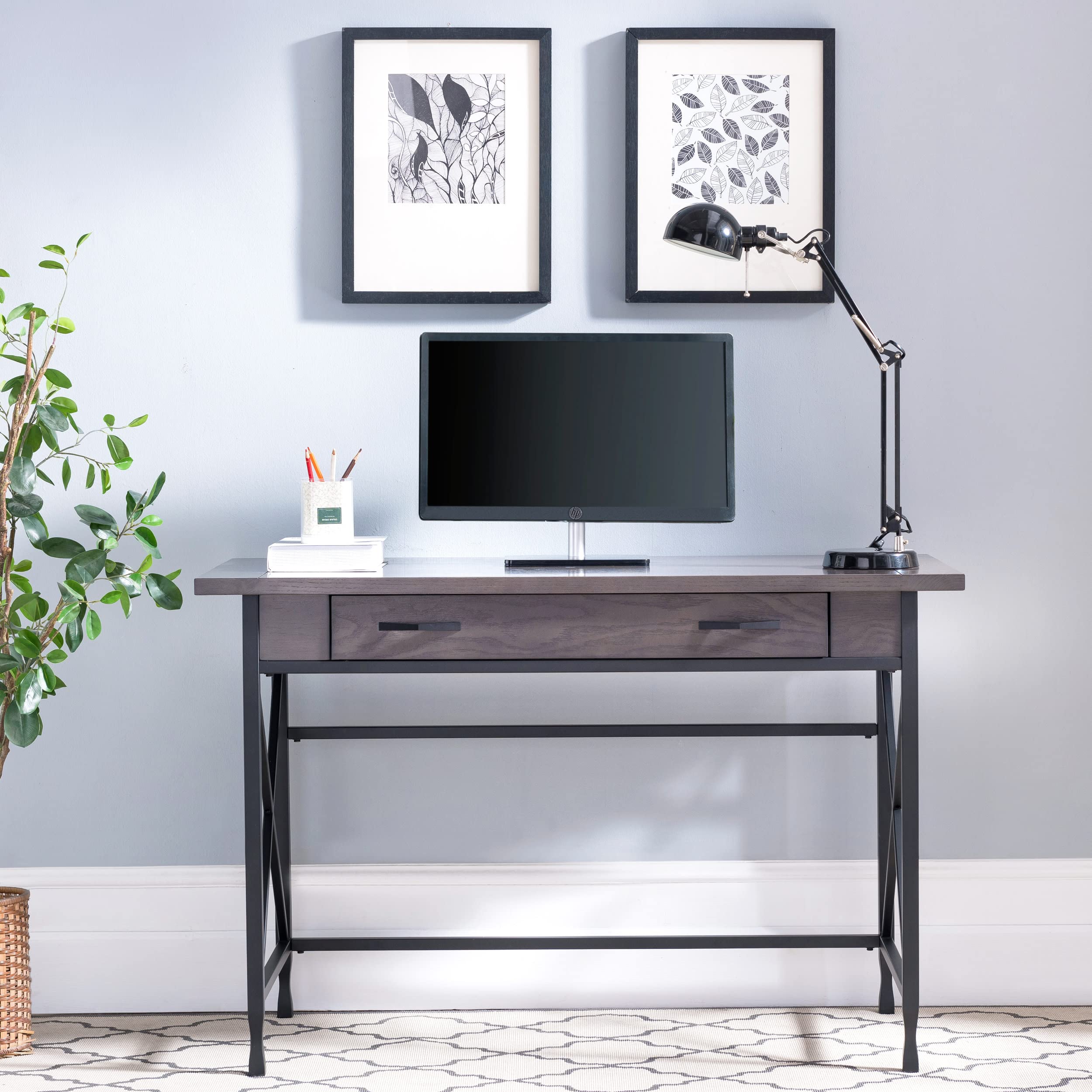 Leick Chisel & Forge Writing Desk, Smoke Gray/Matte Black