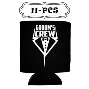 Groom and Groom's Crew Tuxedo Insulated Can Coolie Coolers - (Groom + Groom'sCrew Tux - 12 Pack)