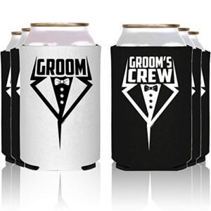 groom and groom's crew tuxedo insulated can coolie coolers - (groom + groom'screw tux - 12 pack)