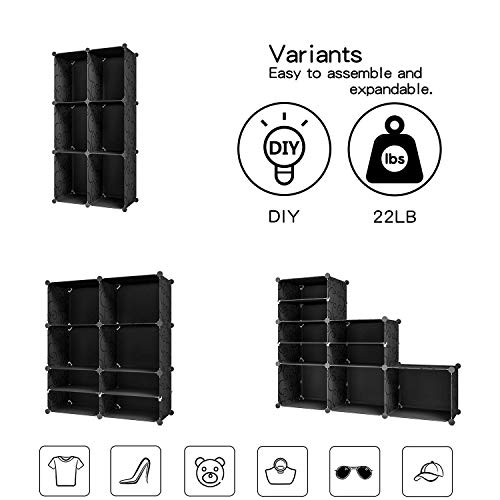 KOUSI Portable Shoe Rack Organizer 72 Pair Tower Shelf Storage Cabinet Stand Expandable for Heels, Boots, Slippers， 12-Tiers Black & Transparent Door