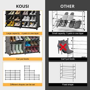 KOUSI Portable Shoe Rack Organizer 72 Pair Tower Shelf Storage Cabinet Stand Expandable for Heels, Boots, Slippers， 12-Tiers Black & Transparent Door