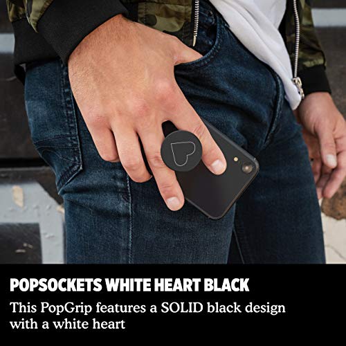 PopSockets: Phone Grip with Expanding Kickstand, Pop Socket for Phone - White Heart Black