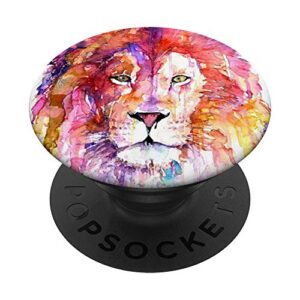 watercolor colorful wild cat lion pop mount socket popsockets popgrip: swappable grip for phones & tablets