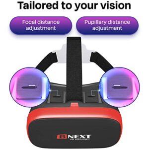 VR Headset Compatible with iPhone & Android - Universal Virtual Reality Goggles for Kids & Adults - Your Best Mobile Games 360 Movies w/Soft & Comfortable New 3D VR Glasses (Red)