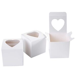 ONE MORE White Cupcake Boxes 4x4x4 with Heart Shape Window,Small Paper Gift Boxes with Lids for Gifts Crafting White Paper Gift Boxes Pack of 25