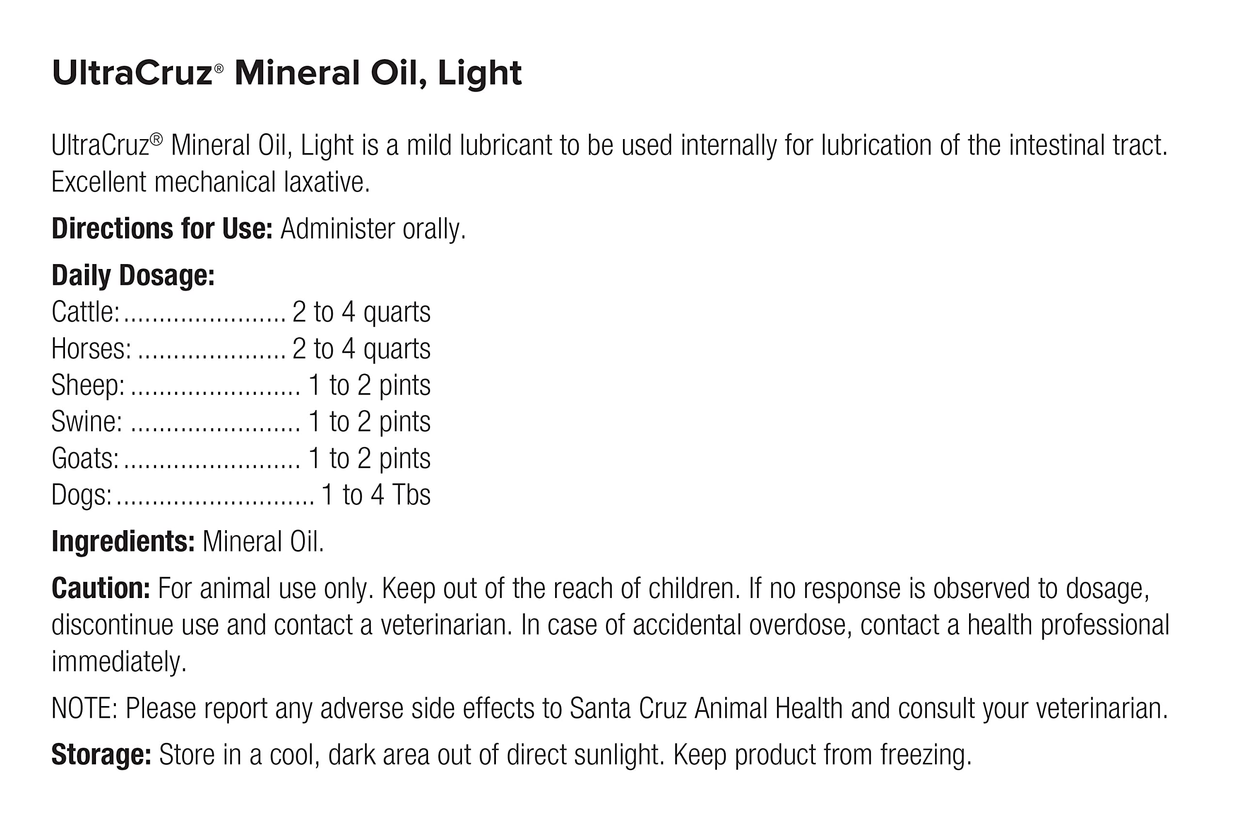 UltraCruz - sc-395544 Mineral Oil Light Supplement for Horses, Livestock and Dogs, 4 x 1 Gallon