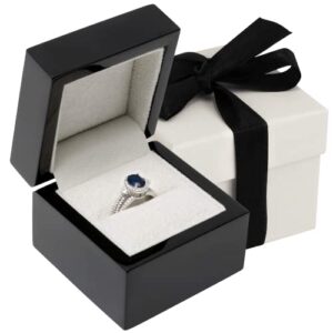 noble piano wood ring box - luxury engagement ring box for proposal ring or special occasions - comes with a two piece packer and ribbon (black)