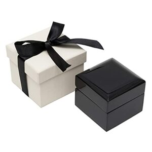 Noble Piano Wood Ring Box - Luxury Engagement Ring Box for Proposal Ring or Special Occasions - Comes with a Two Piece Packer and Ribbon (Black)