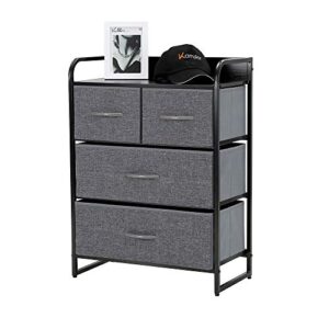 Kamiler 4-Drawer Dresser Storage, 3-Tier Organizer Tower Unit for Bedroom, Hallway, Entryway, Closets - Sturdy Steel Frame, Wooden Top, Removable Fabric Bins