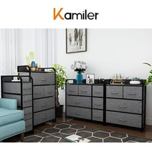 Kamiler 4-Drawer Dresser Storage, 3-Tier Organizer Tower Unit for Bedroom, Hallway, Entryway, Closets - Sturdy Steel Frame, Wooden Top, Removable Fabric Bins