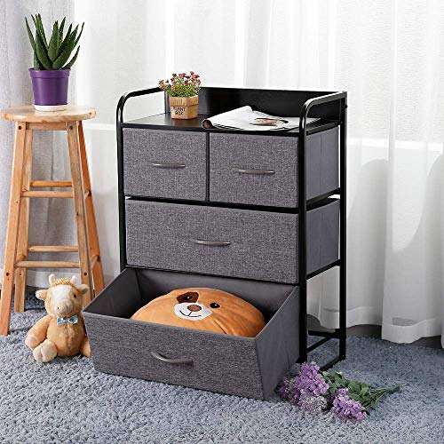 Kamiler 4-Drawer Dresser Storage, 3-Tier Organizer Tower Unit for Bedroom, Hallway, Entryway, Closets - Sturdy Steel Frame, Wooden Top, Removable Fabric Bins