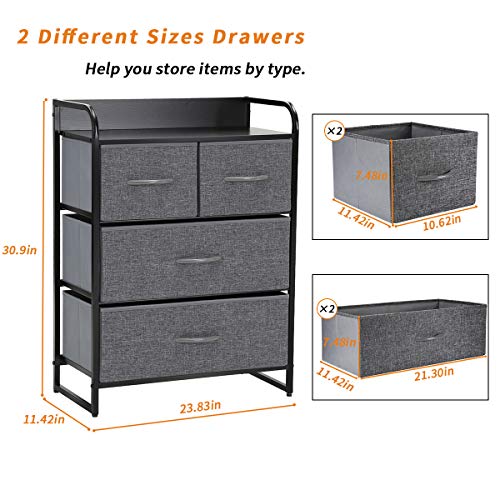 Kamiler 4-Drawer Dresser Storage, 3-Tier Organizer Tower Unit for Bedroom, Hallway, Entryway, Closets - Sturdy Steel Frame, Wooden Top, Removable Fabric Bins