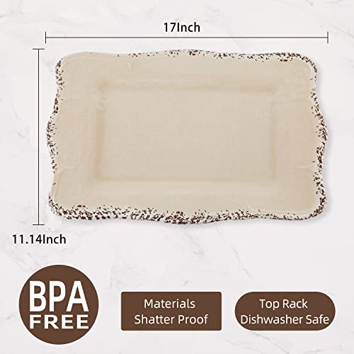 LOK-OSEMILE Gourmet Art Crackle Set of 2 Melamine Rectangular Serving Trays/Platters Cream 17"