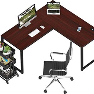 SHW Home Office 55"x60" Large L Shaped Corner Desk, Cherry