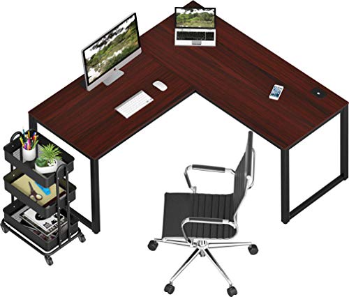 SHW Home Office 55"x60" Large L Shaped Corner Desk, Cherry
