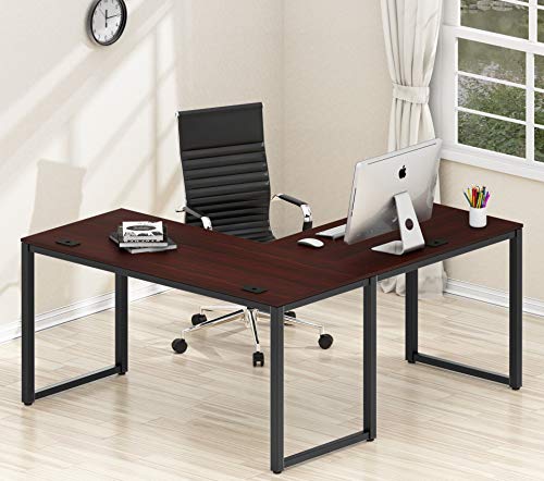 SHW Home Office 55"x60" Large L Shaped Corner Desk, Cherry