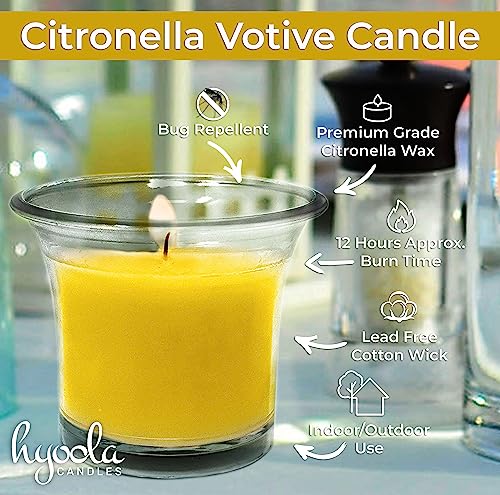 HYOOLA Clear Cup Filled Citronella Votive Candles - 12 Hour Burn Time - 12-Pack, Ideal Bug Repellent Candles, European Made