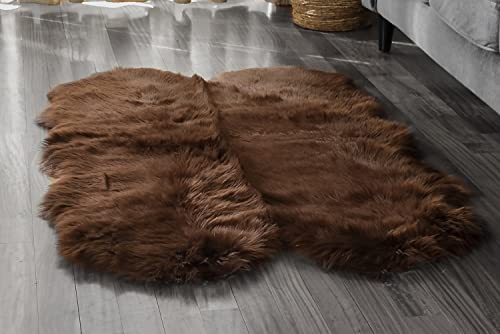 Silky Soft Faux Fur Rug, 3 ft. x 5 ft. Brown Fluffy Rug, Sheepskin Area Rug, Shaggy Rug for Living Room, Bedroom, Kid's Room, or Nursery, Home Décor Accent, Machine Washable with Non-Slip Backing