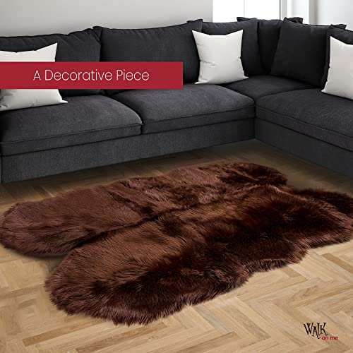 Silky Soft Faux Fur Rug, 3 ft. x 5 ft. Brown Fluffy Rug, Sheepskin Area Rug, Shaggy Rug for Living Room, Bedroom, Kid's Room, or Nursery, Home Décor Accent, Machine Washable with Non-Slip Backing