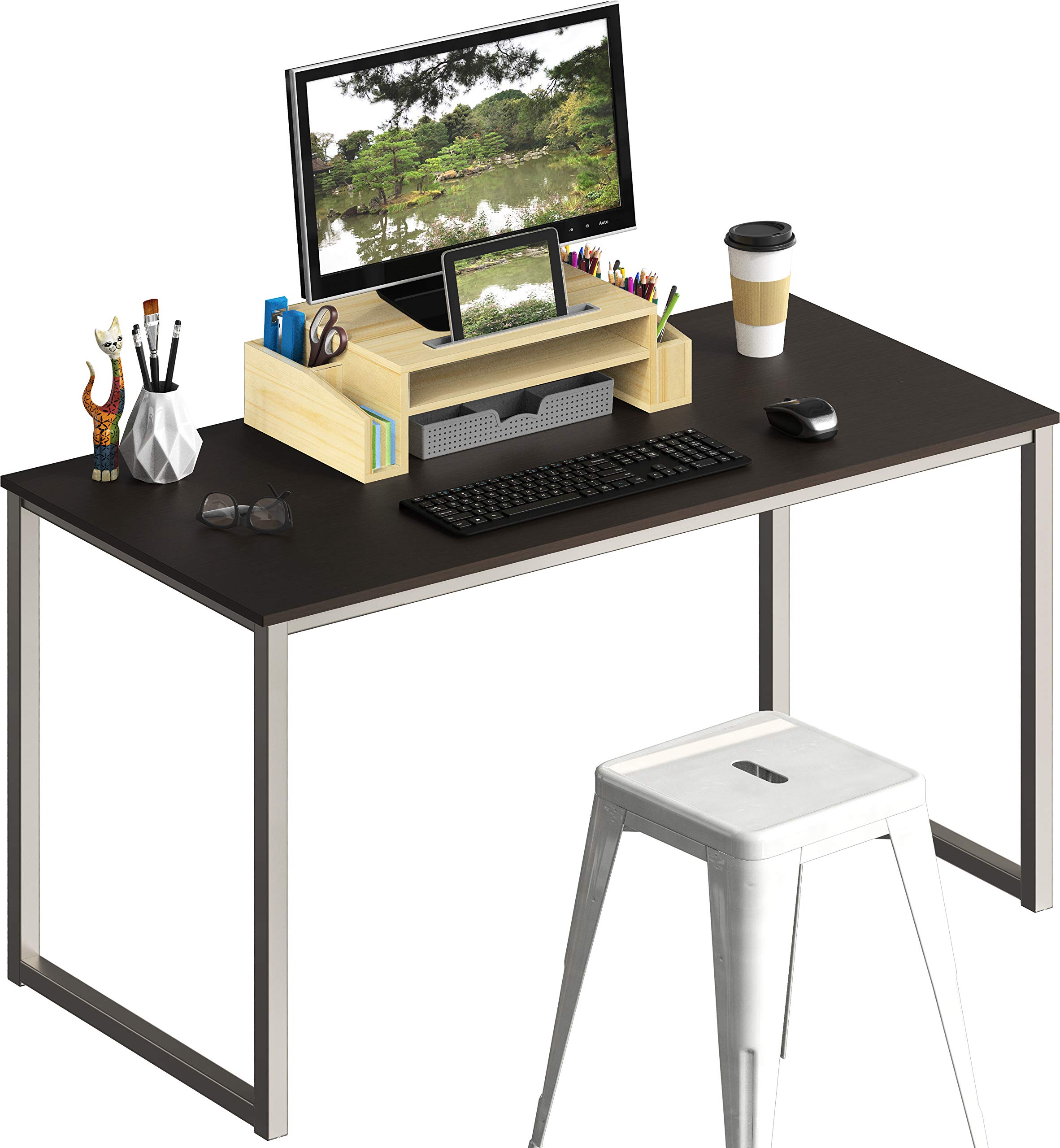 SHW Home Office 48-Inch Computer Desk, Silver/Espresso