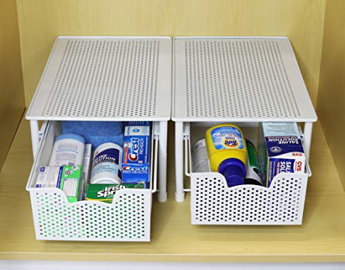 Simple Houseware Stackable Cabinet Basket Drawer Organizer, White