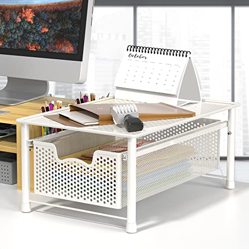 Simple Houseware Stackable Cabinet Basket Drawer Organizer, White