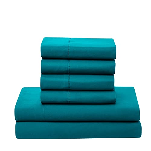 Sweet Home Collection 5 Piece Comforter Set Bag Solid Color All Season Soft Down Alternative Blanket & Luxurious Microfiber Bed Sheets, Teal, Twin