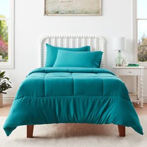 Sweet Home Collection 5 Piece Comforter Set Bag Solid Color All Season Soft Down Alternative Blanket & Luxurious Microfiber Bed Sheets, Teal, Twin