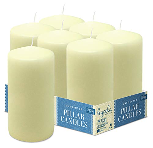 Hyoola Ivory Pillar Candles 3x6 Inch - Unscented Pillar Candles - 6-Pack - European Made