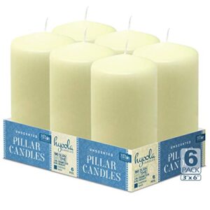 Hyoola Ivory Pillar Candles 3x6 Inch - Unscented Pillar Candles - 6-Pack - European Made